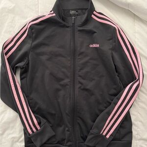 Adidas Women's Black Jacket with Pink Stripes